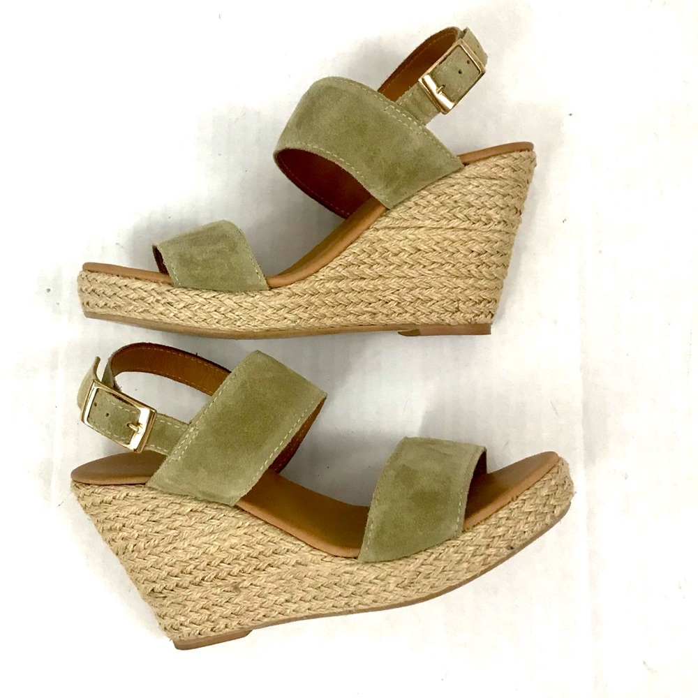 Garnet Hill Sage Green Suede Wedge Sandals